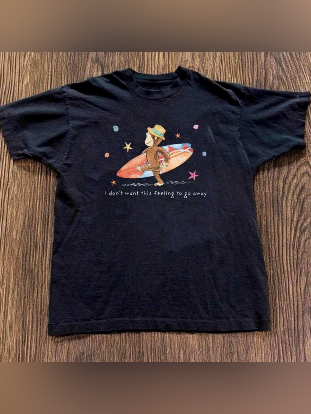 Curious George Surf Graphic Tee - Black with Orange Surfboard